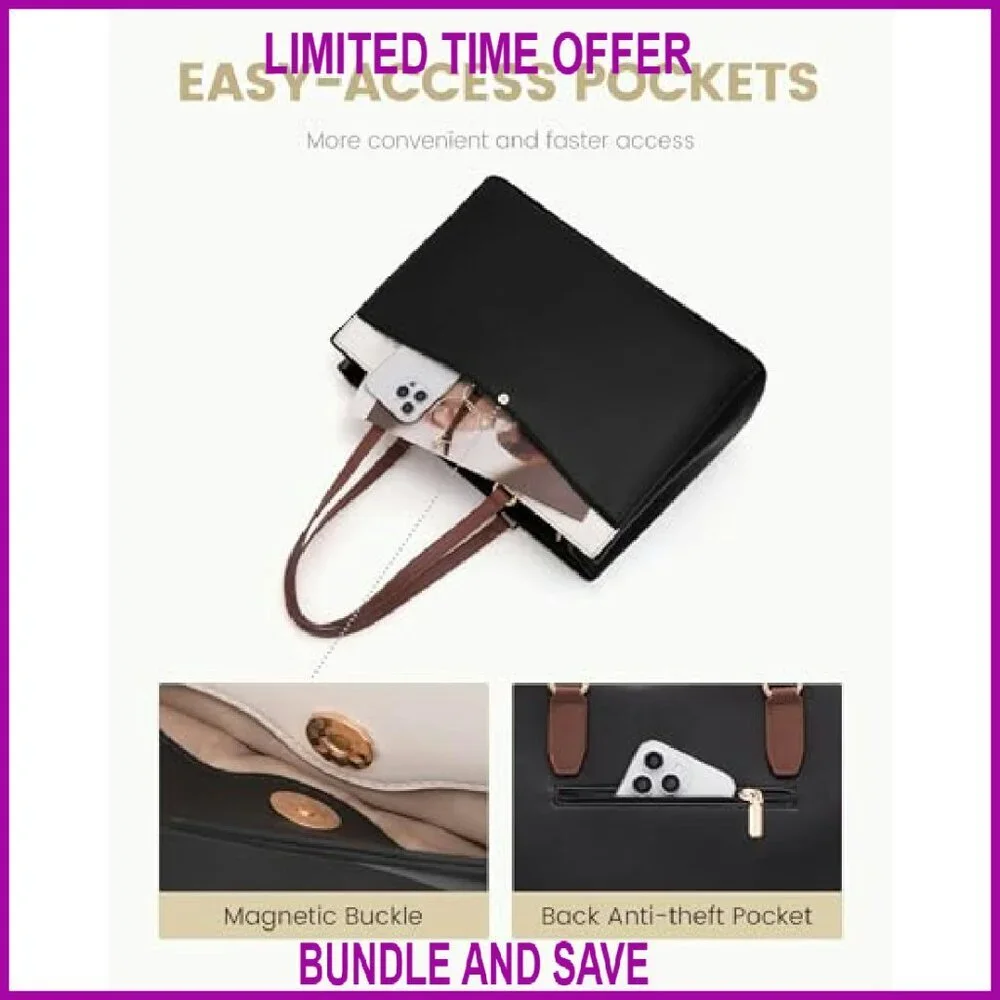 Waterproof Leather Laptop Tote Bag for Women 15.6 Inch Professional Work Bag